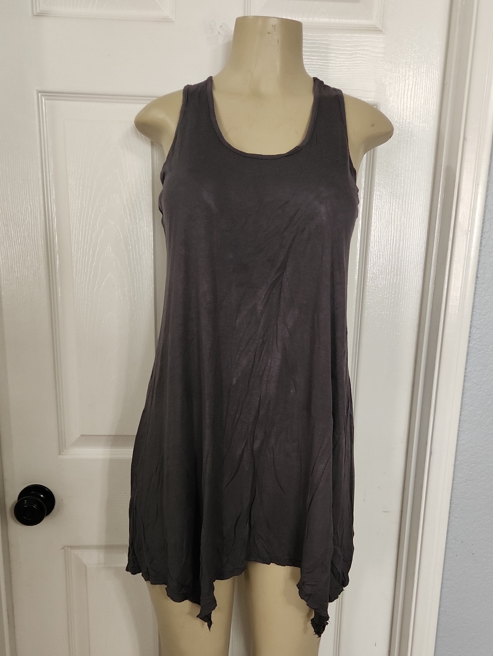 Un Deux Trois Charcoal Sleeveless Asymmetrical Tank Dress Stretch